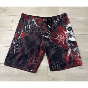 MMA Elite Men's Shorts Skull Red Black Athletic Training Short - 13" UFC Size XL